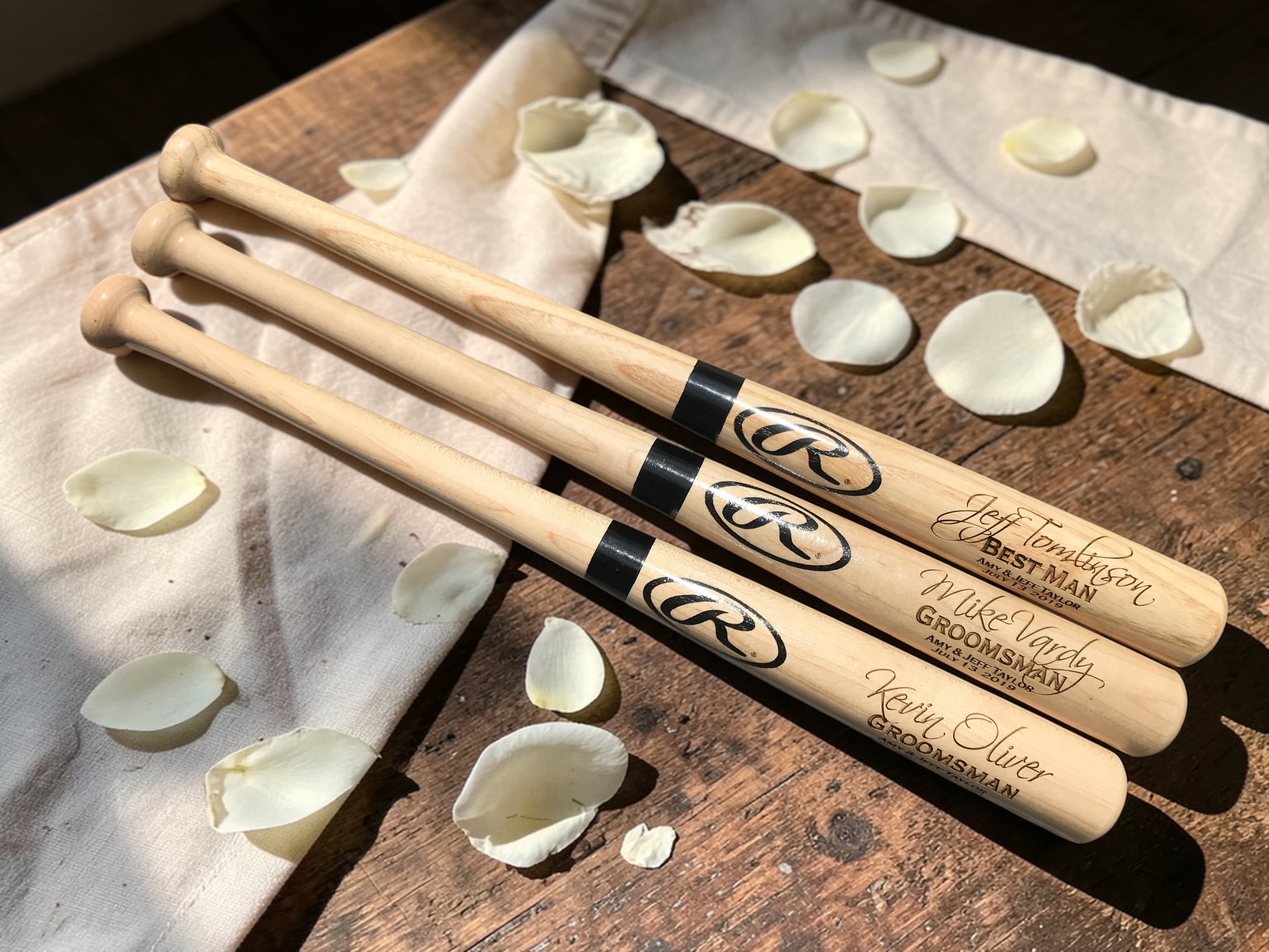 Engraved Mini Baseball Bats for a Wedding Party