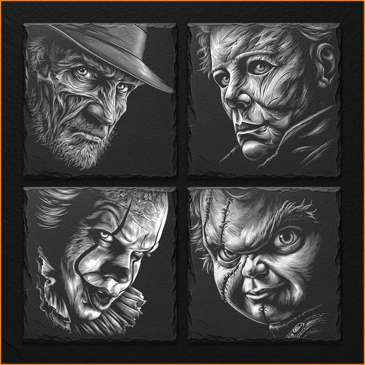 Horror Icons Classic Portrait Slate Coaster Set (4-Pack)