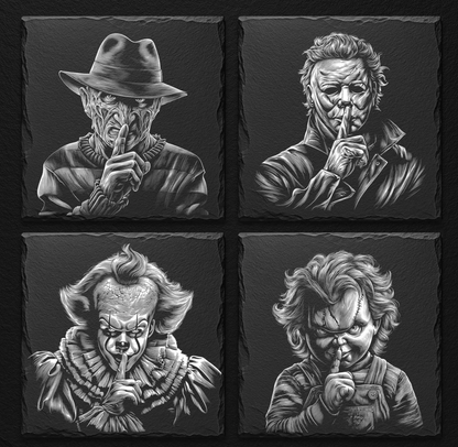 Horror Icons “Shh” Slate Coaster Set (4-Pack)