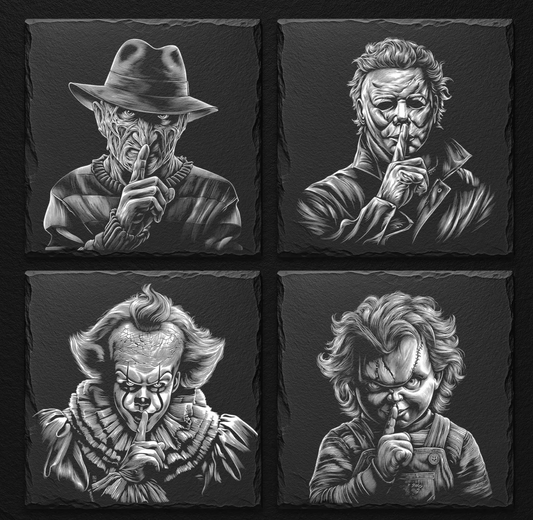 Horror Icons “Shh” Slate Coaster Set (4-Pack)
